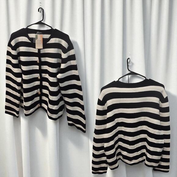 btfbm Button Down Crew Sweater Loose Fit Long Sleeve Knit Cardigan Woman XL NWT - Picture 1 of 4